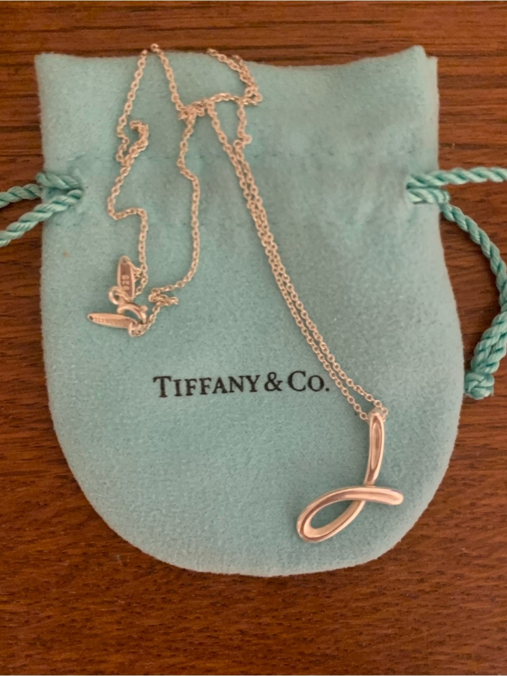 Tiffany & Co. Elsa Peretti Sterling Silver ‘J’ Alphabet Pendant Necklace